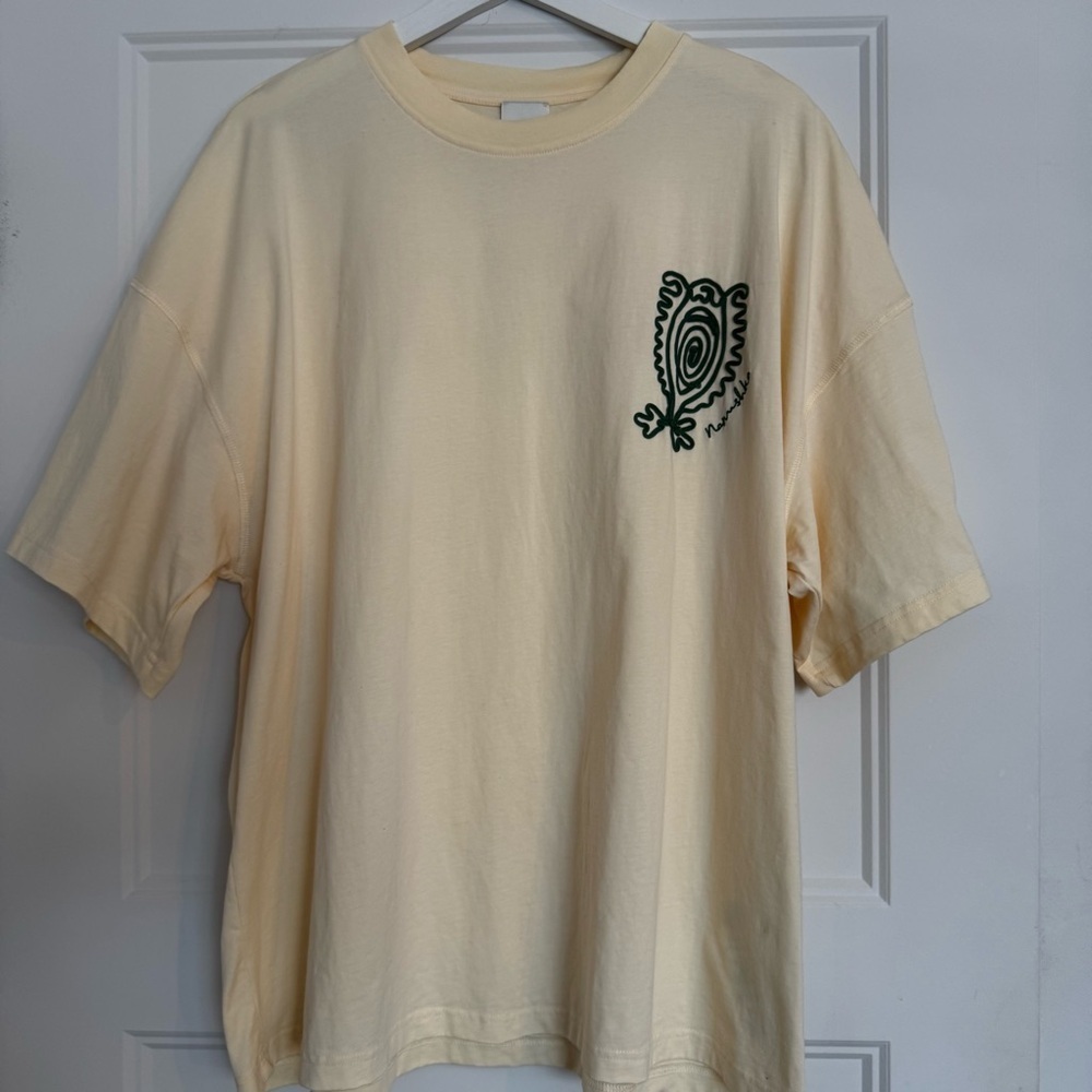 Nanushka Organic Cotton Embroidered Graphic Tee - Cream/Light Butter Yellow - L